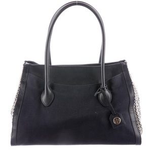 Tory Burch Navy Canvas & Leather Tote